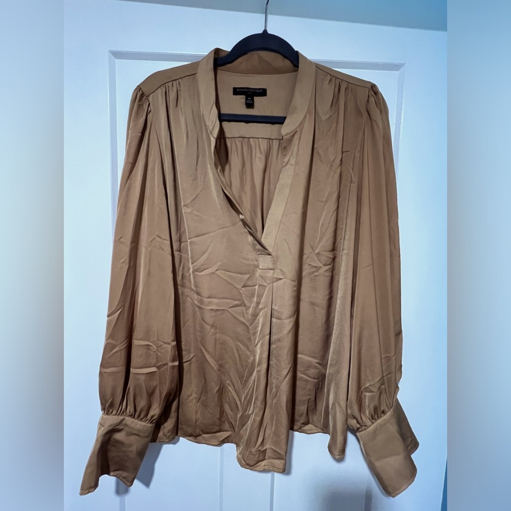 Banana Republic Satin Shirt Camel in color